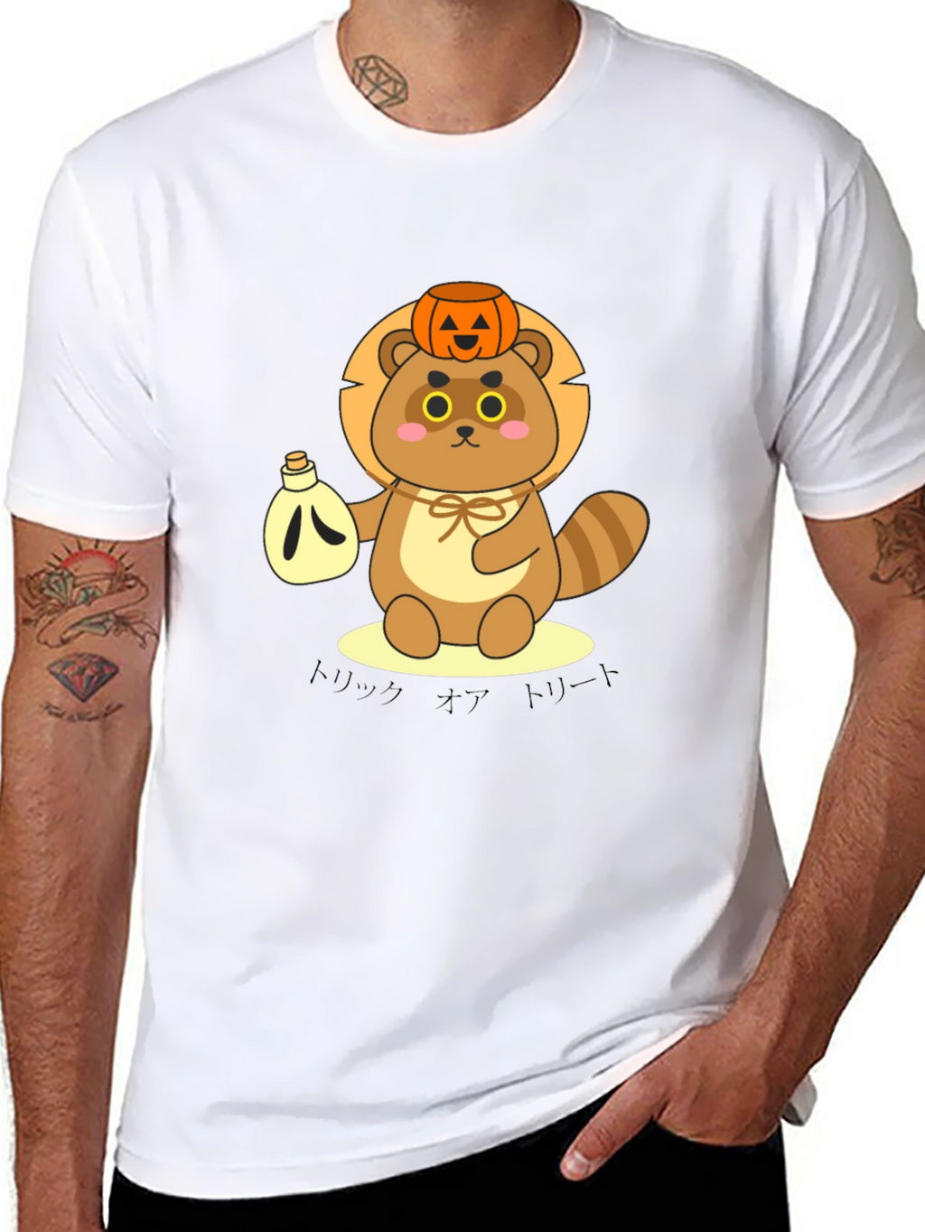 Cute Tanuki Pumpkin Tee - Halloween Style