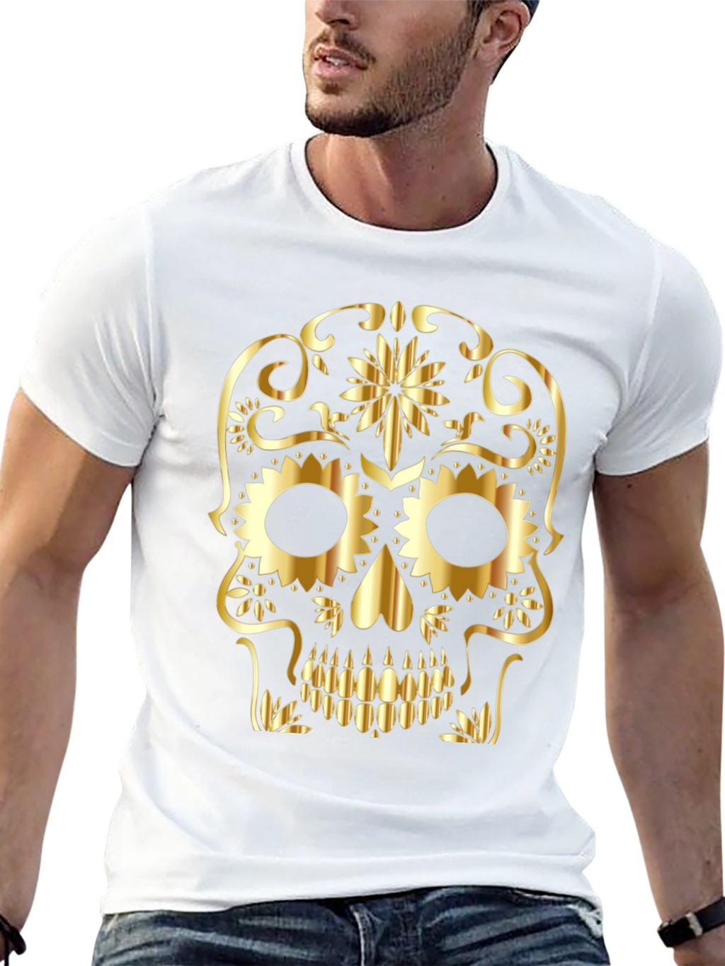 Gold Skull Graphic Black T-Shirt