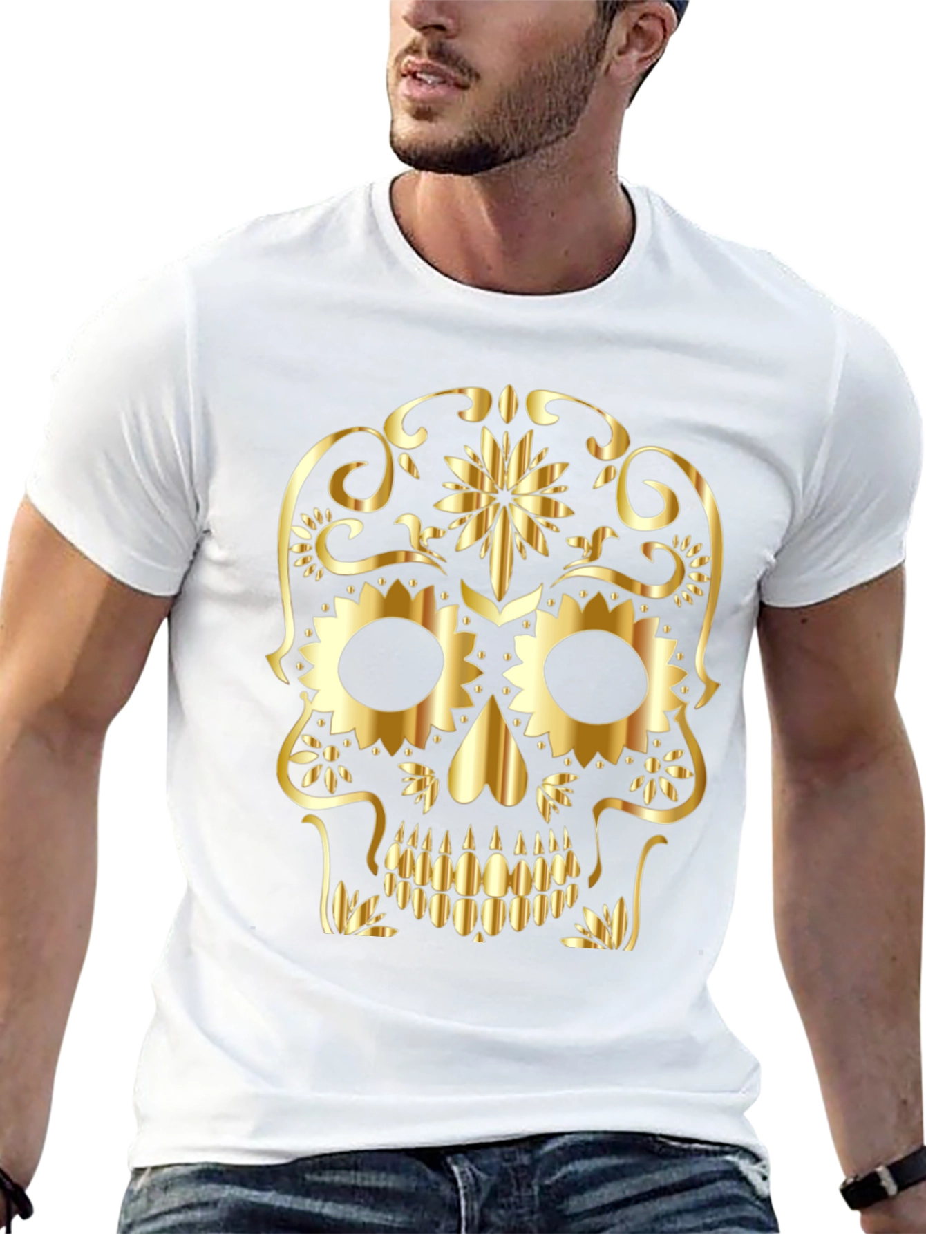 Gold Skull Graphic Black T-Shirt