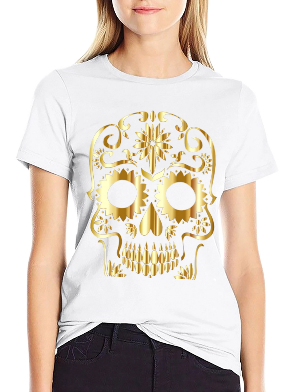 Gold Skull Graphic Black T-Shirt