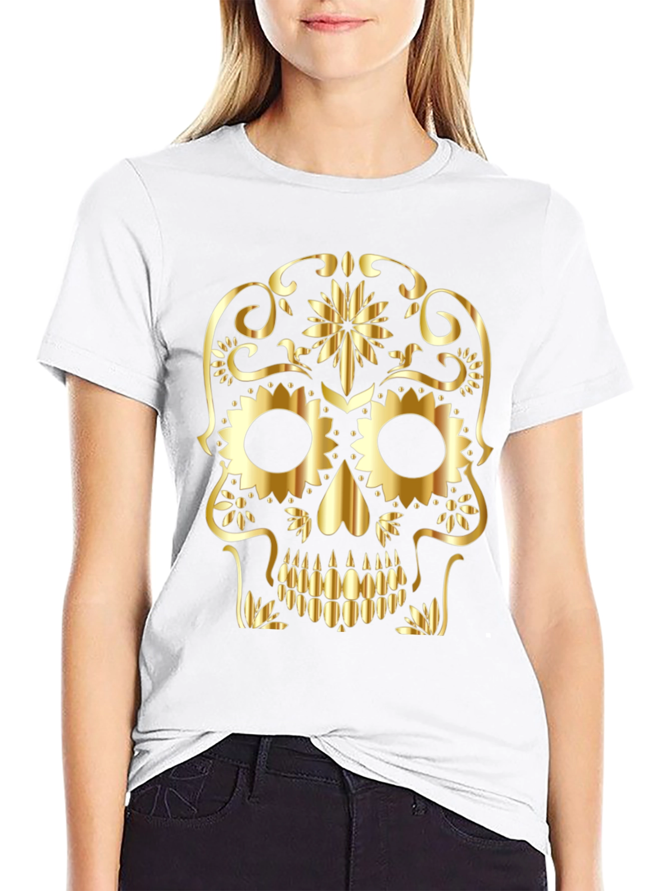 Gold Skull Graphic Black T-Shirt