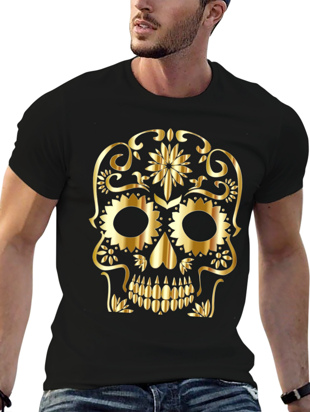 Gold Skull Graphic Black T-Shirt