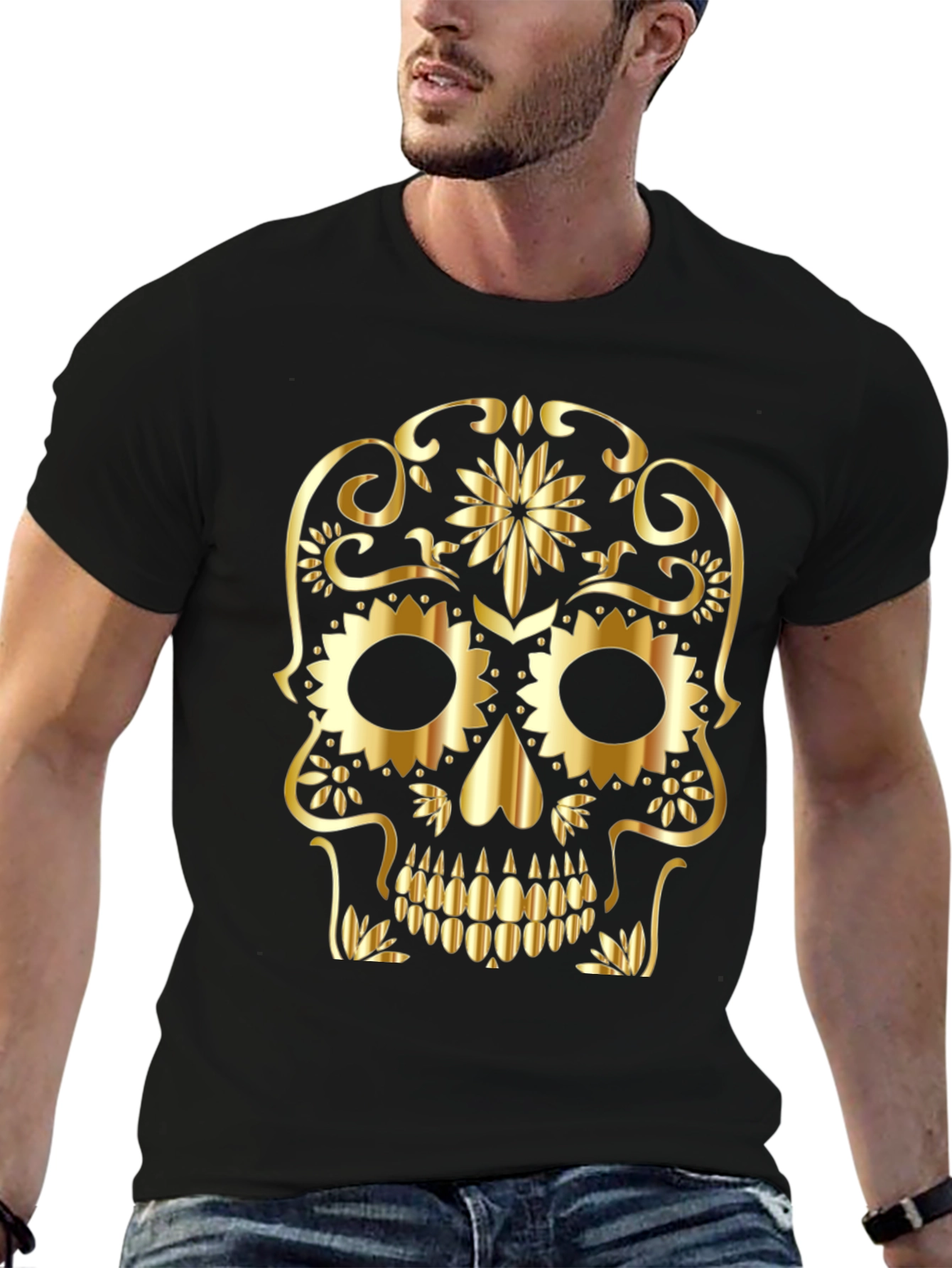 Gold Skull Graphic Black T-Shirt