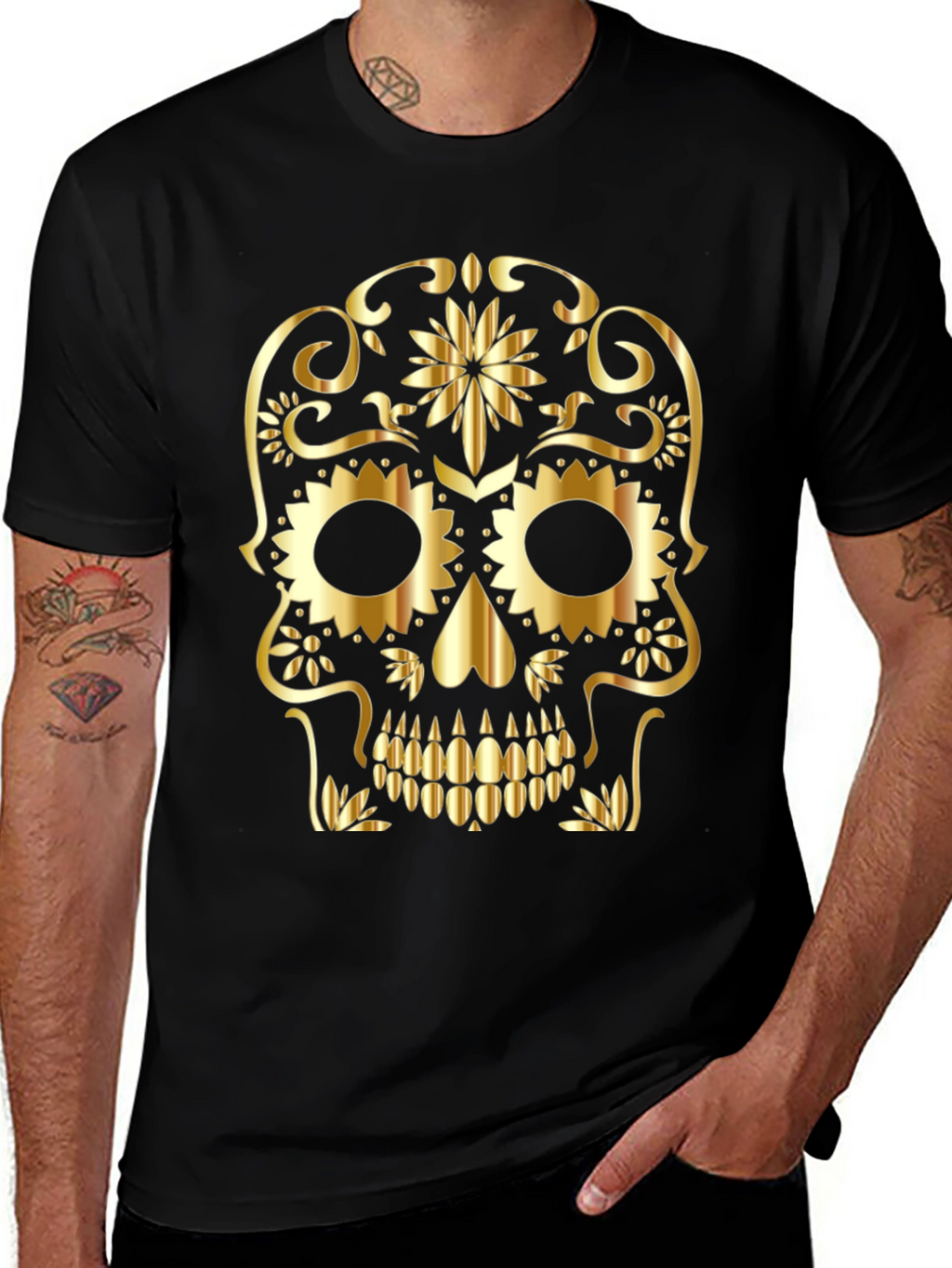 Gold Skull Graphic Black T-Shirt