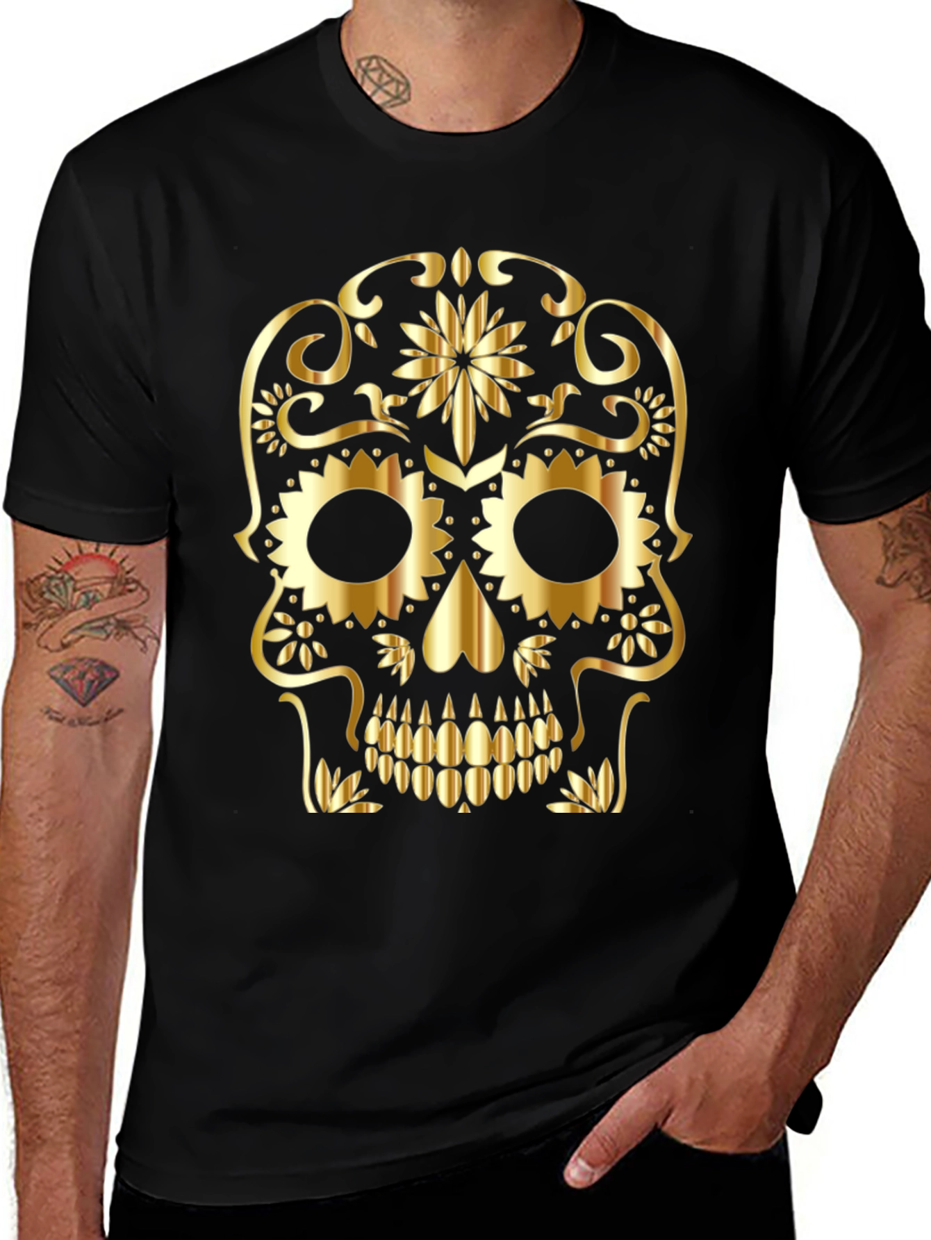 Gold Skull Graphic Black T-Shirt