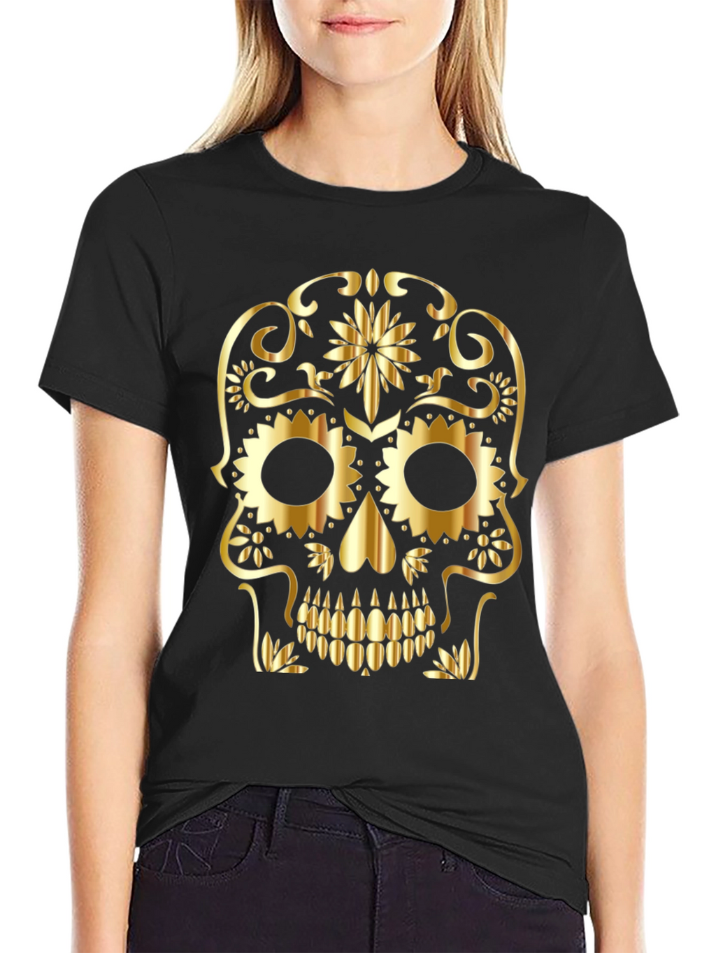 Gold Skull Graphic Black T-Shirt