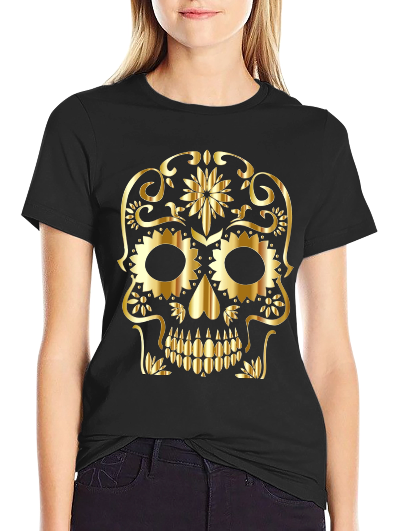 Gold Skull Graphic Black T-Shirt