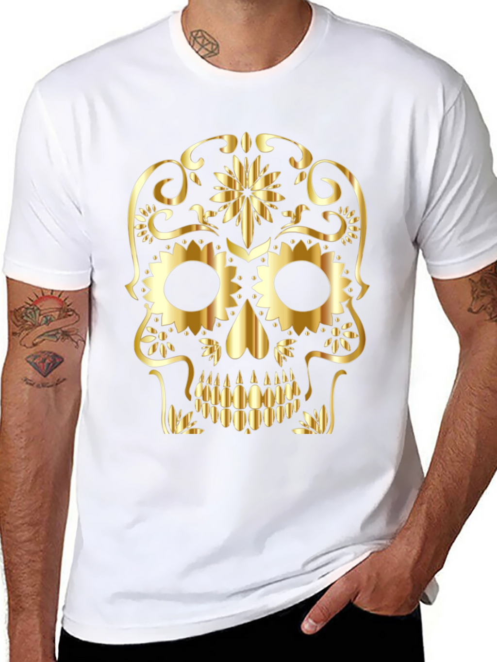 Gold Skull Graphic Black T-Shirt