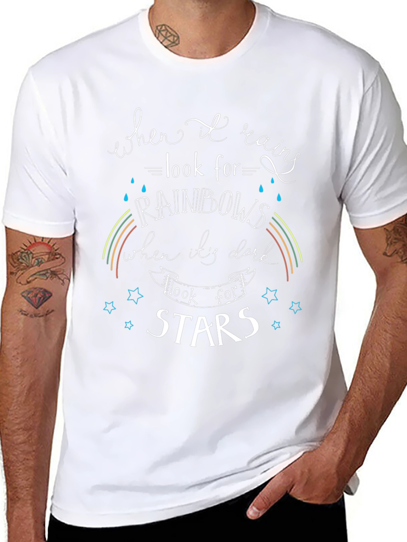Rainbows & Stars Graphic Tee - Inspirational Black T-Shirt