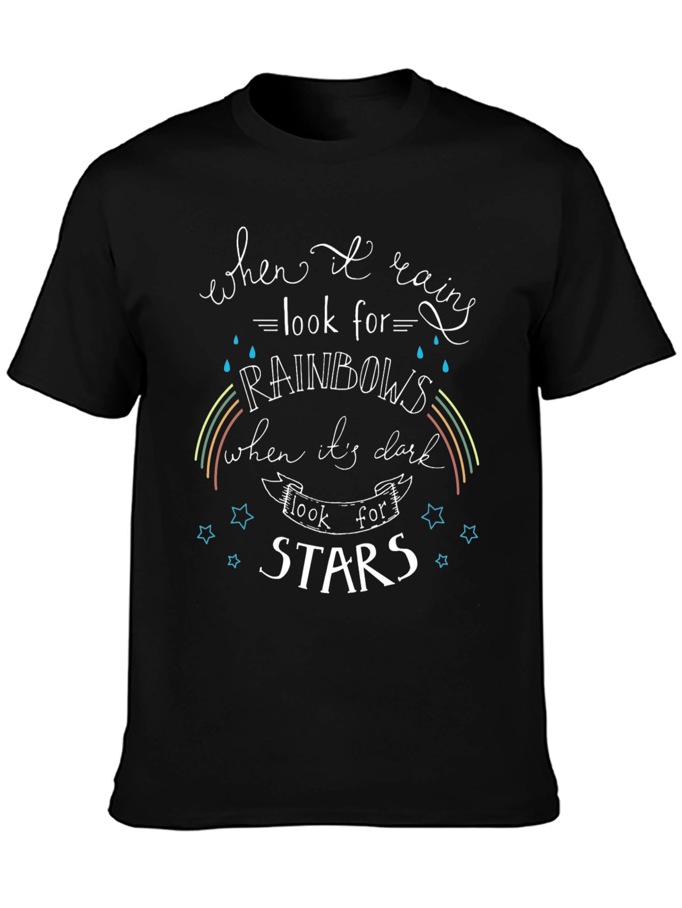 Rainbows & Stars Graphic Tee - Inspirational Black T-Shirt