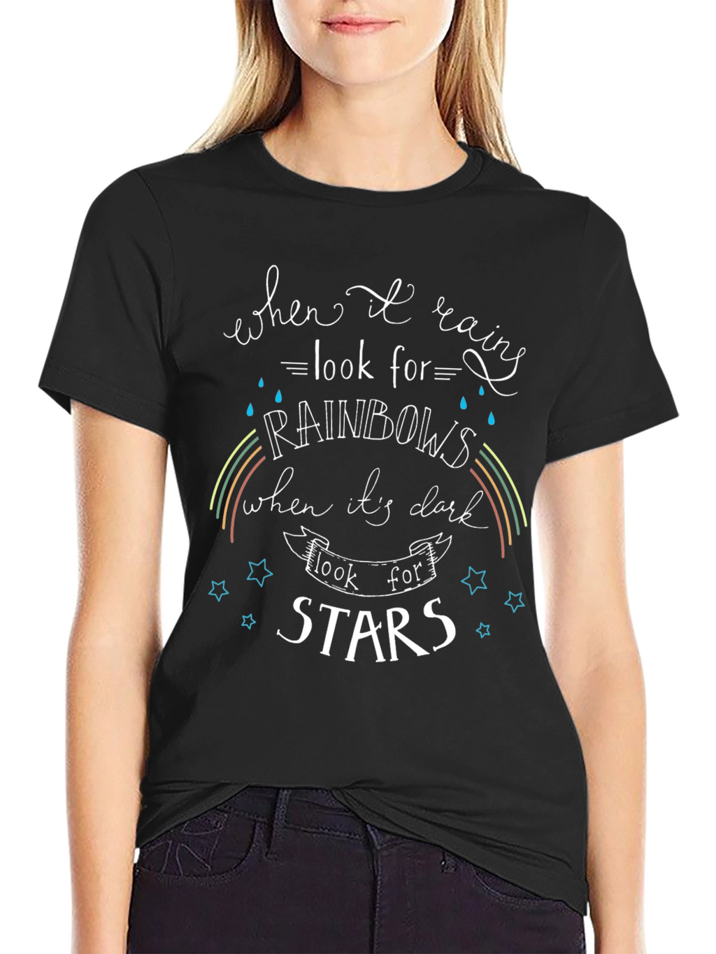 Rainbows & Stars Graphic Tee - Inspirational Black T-Shirt
