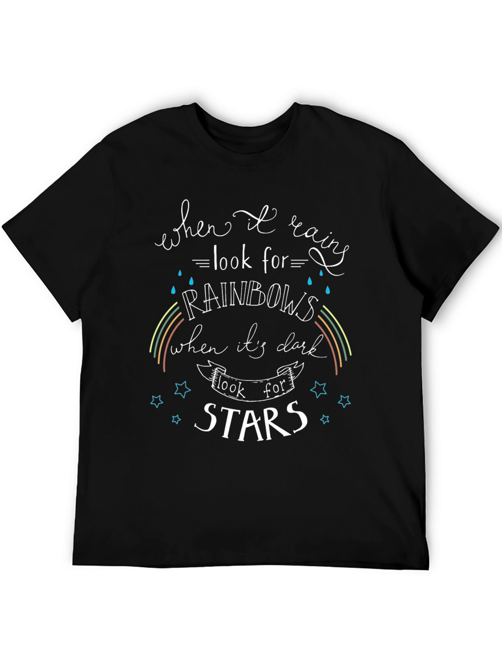 Rainbows & Stars Graphic Tee - Inspirational Black T-Shirt