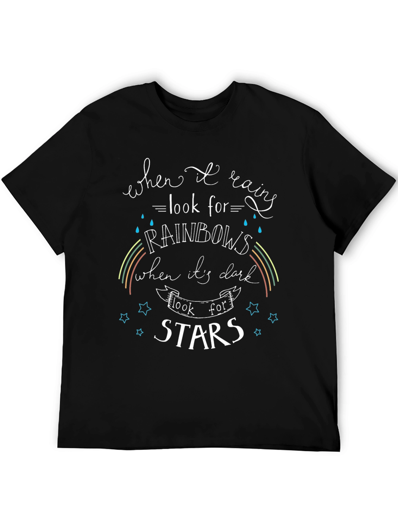 Rainbows & Stars Graphic Tee - Inspirational Black T-Shirt