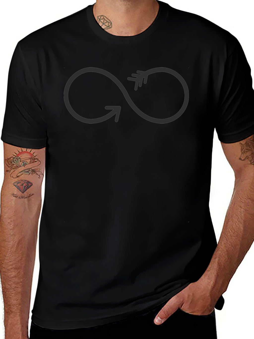 Infinity Arrow Graphic Tee - Soft Black Cotton