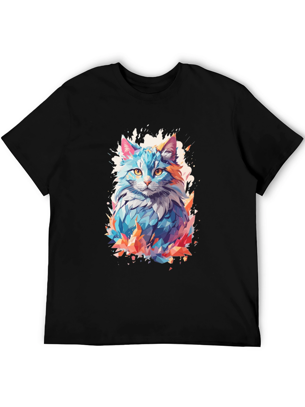 Abstract Cat Graphic Black T-Shirt