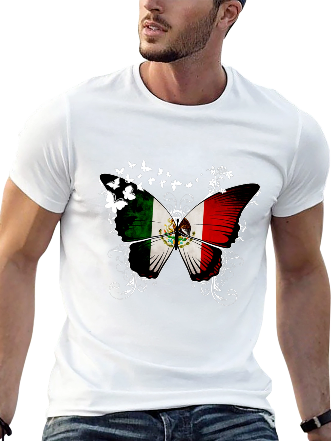 Mexican Flag Butterfly Graphic T-Shirt