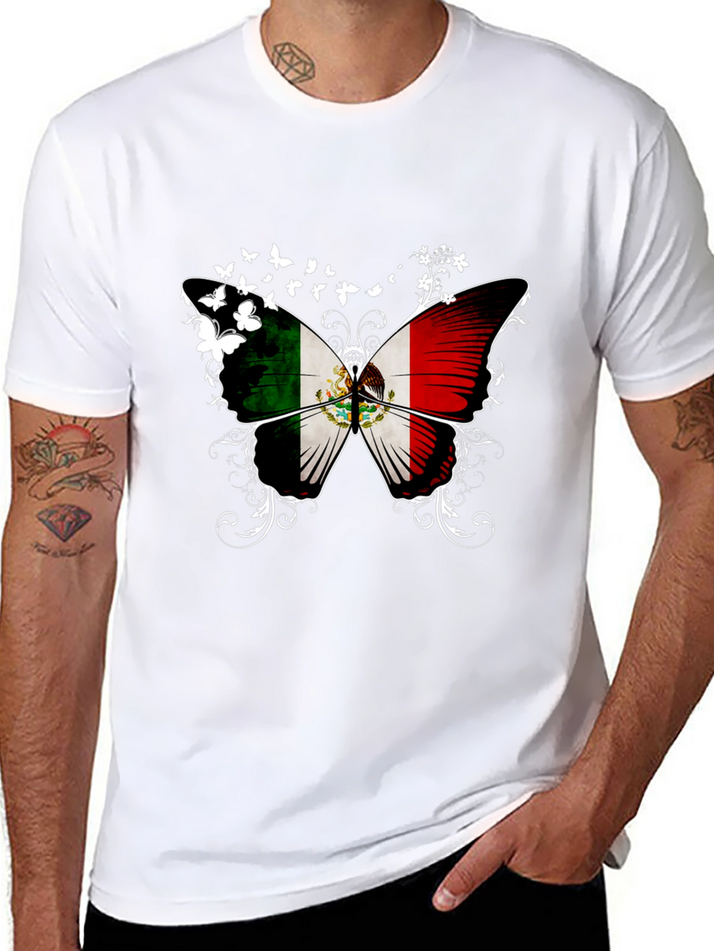 Mexican Flag Butterfly Graphic T-Shirt