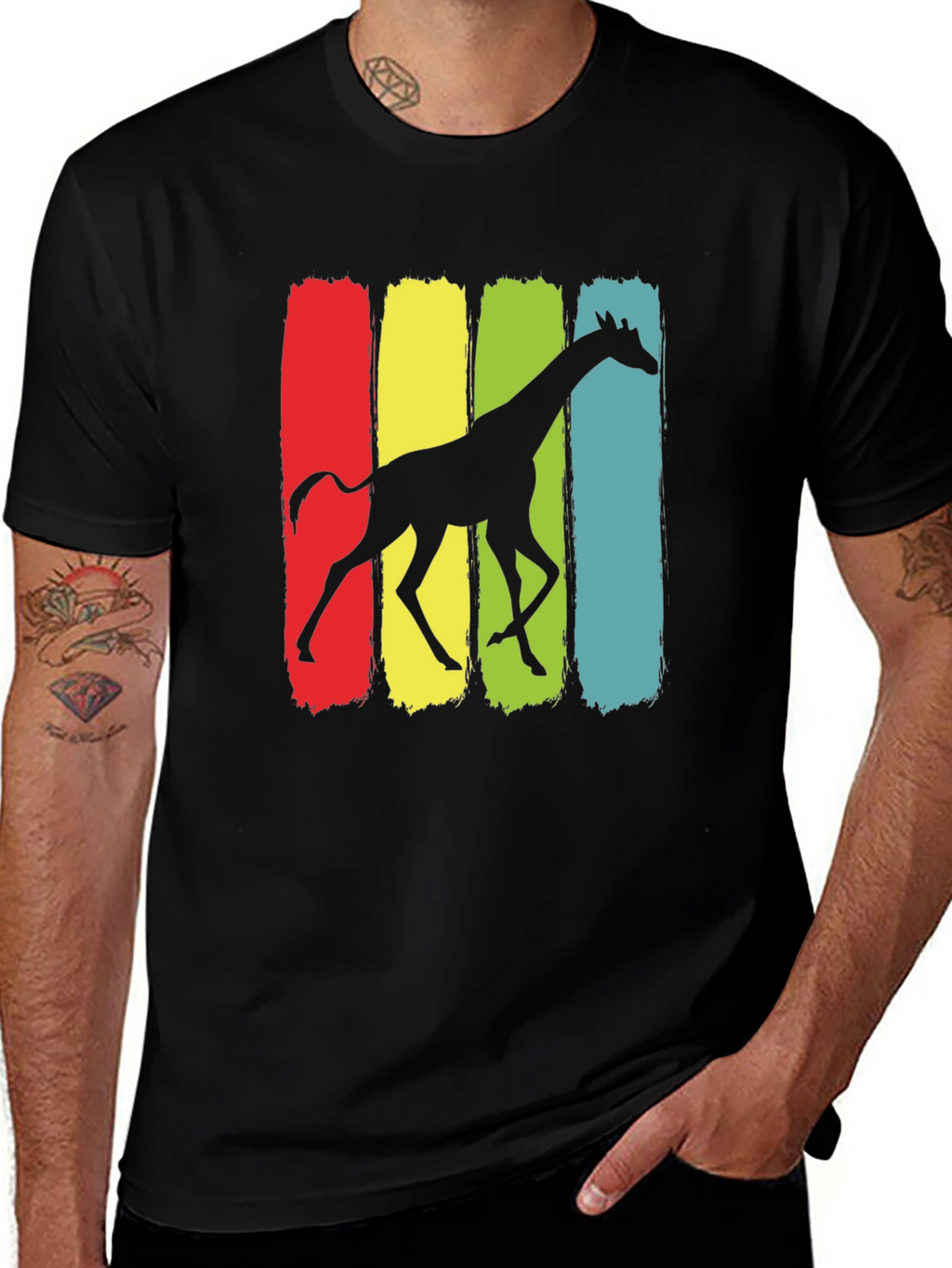 Giraffe Silhouette Graphic Print Black T-Shirt