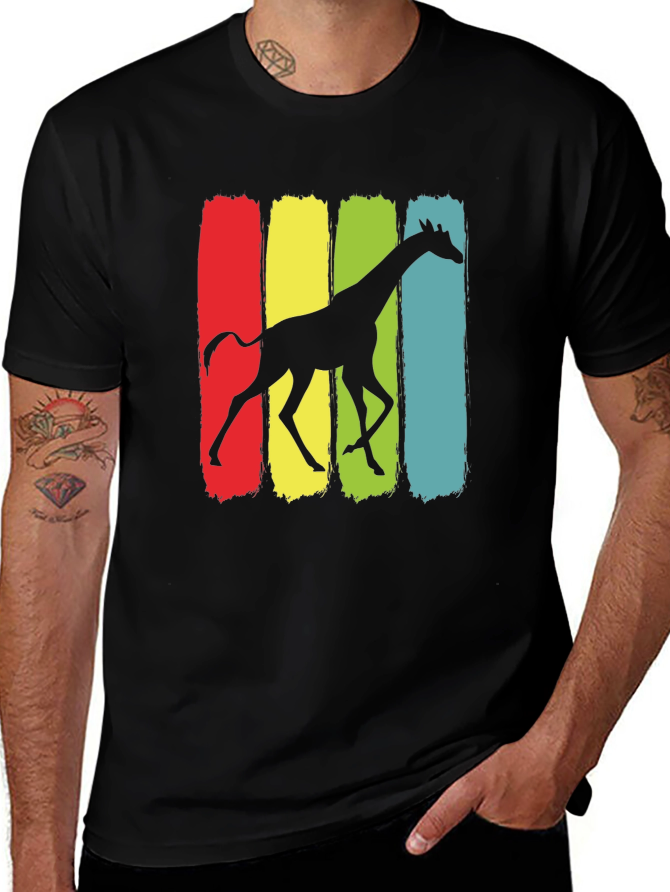 Giraffe Silhouette Graphic Print Black T-Shirt