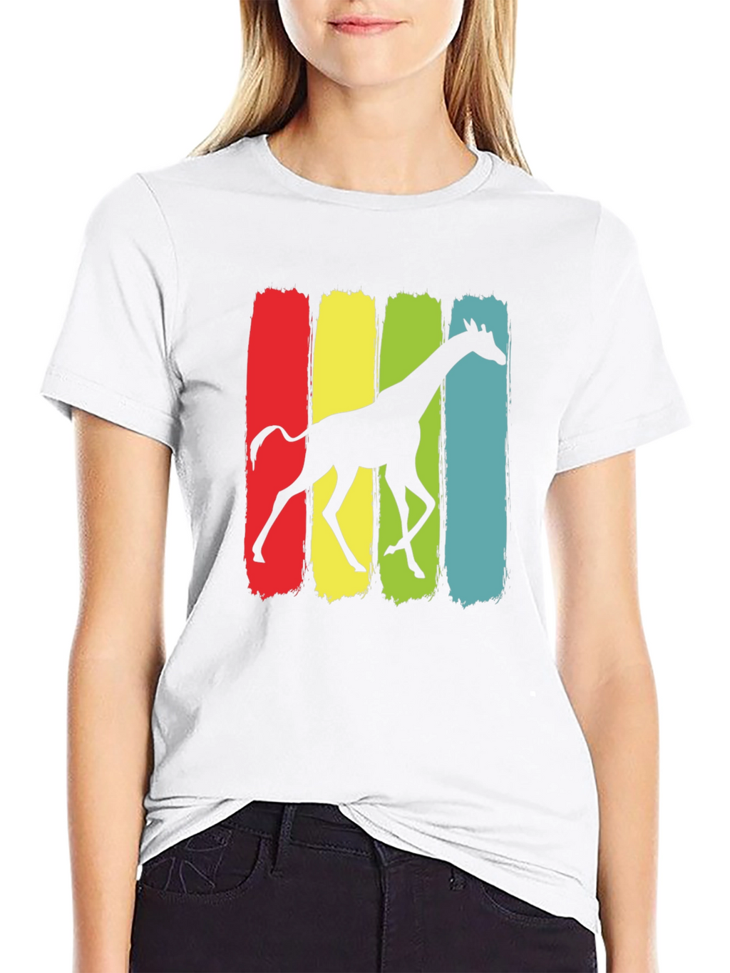Giraffe Silhouette Graphic Print Black T-Shirt
