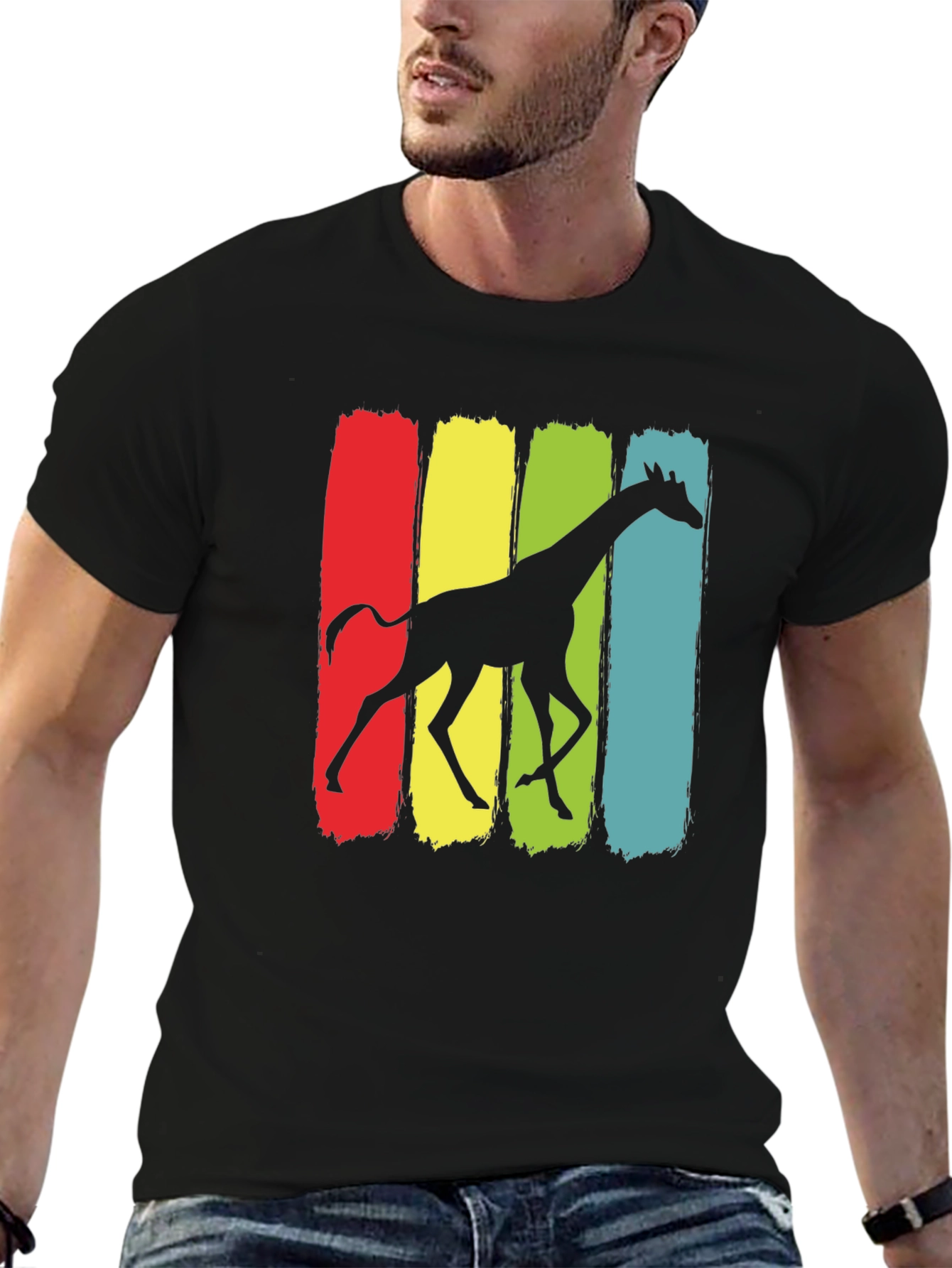Giraffe Silhouette Graphic Print Black T-Shirt