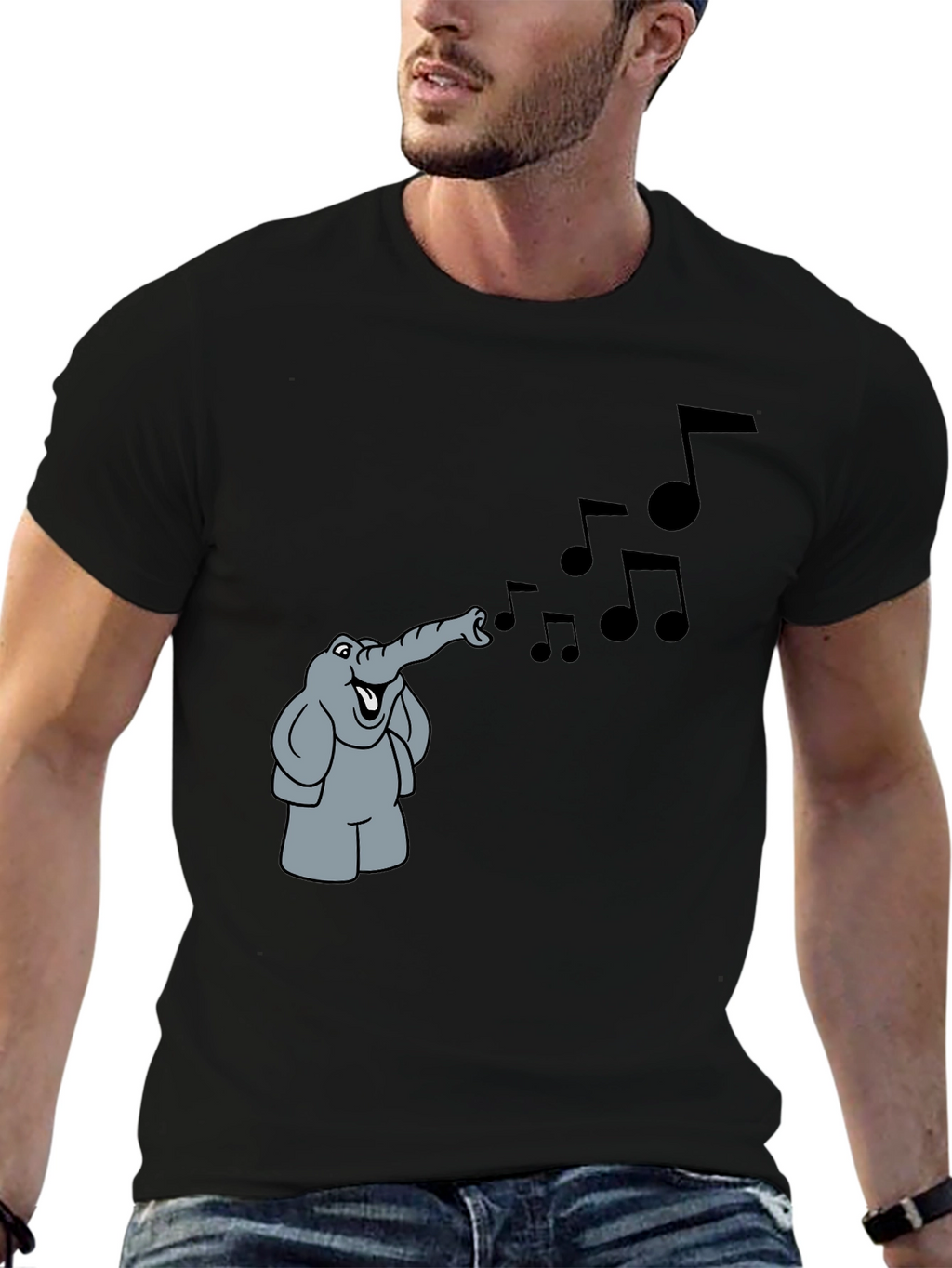 Musical Elephant Black T-Shirt