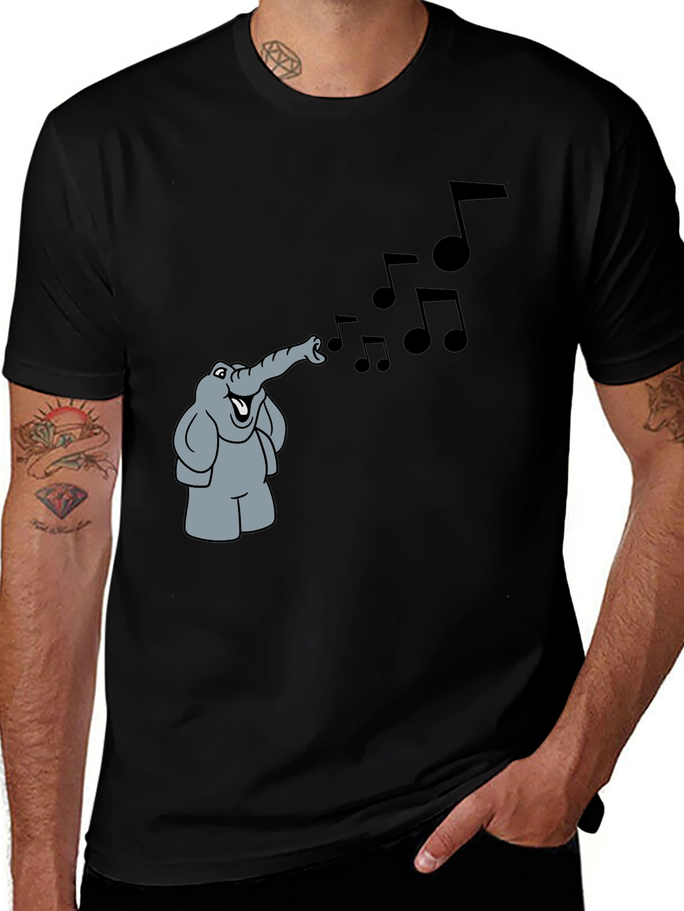 Musical Elephant Black T-Shirt