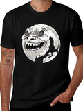 Spooky Moon Face Cat Black Tee