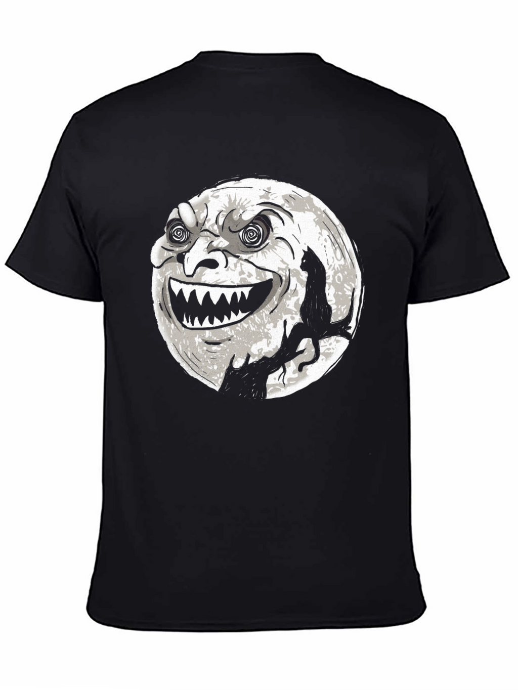 Spooky Moon Face Cat Black Tee