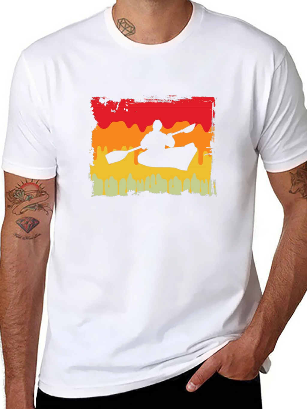 Kayak Silhouette T-Shirt - Retro Sunset Design