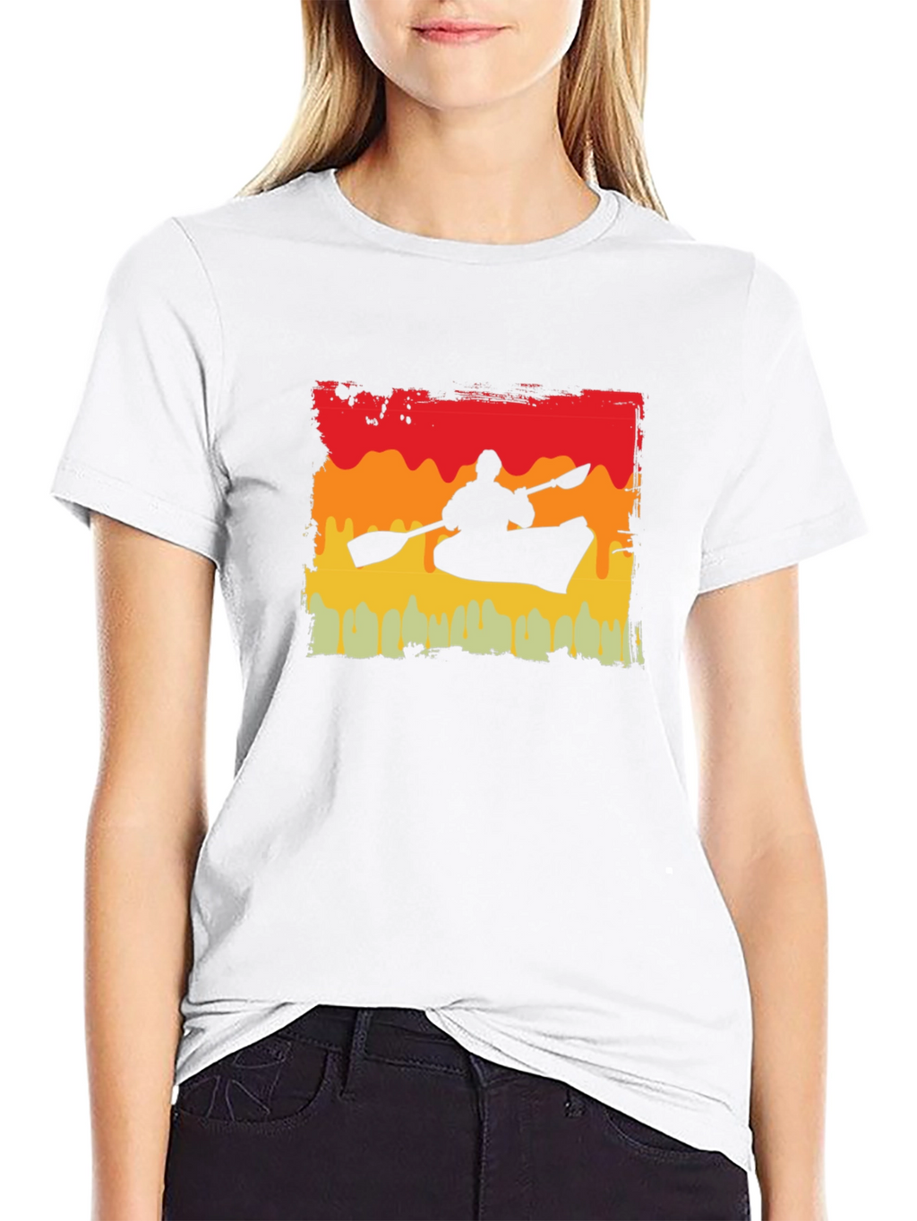 Kayak Silhouette T-Shirt - Retro Sunset Design