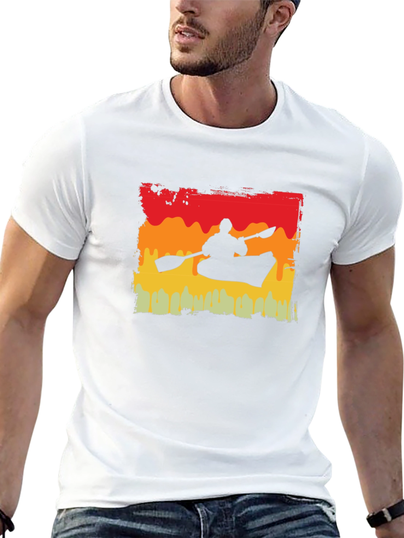 Kayak Silhouette T-Shirt - Retro Sunset Design