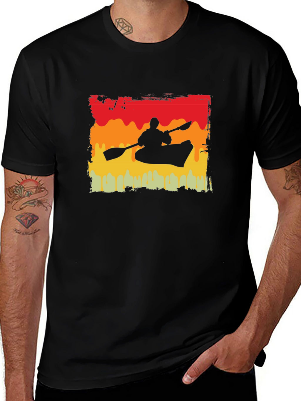 Kayak Silhouette T-Shirt - Retro Sunset Design
