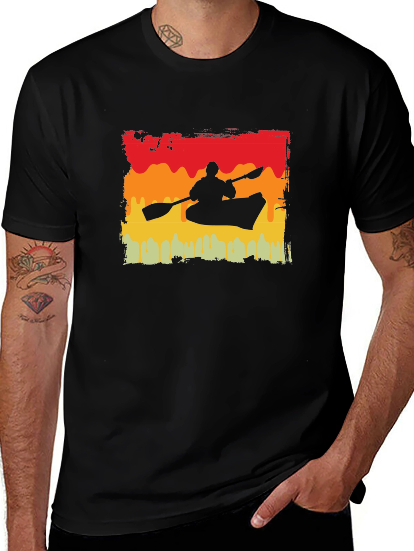 Kayak Silhouette T-Shirt - Retro Sunset Design
