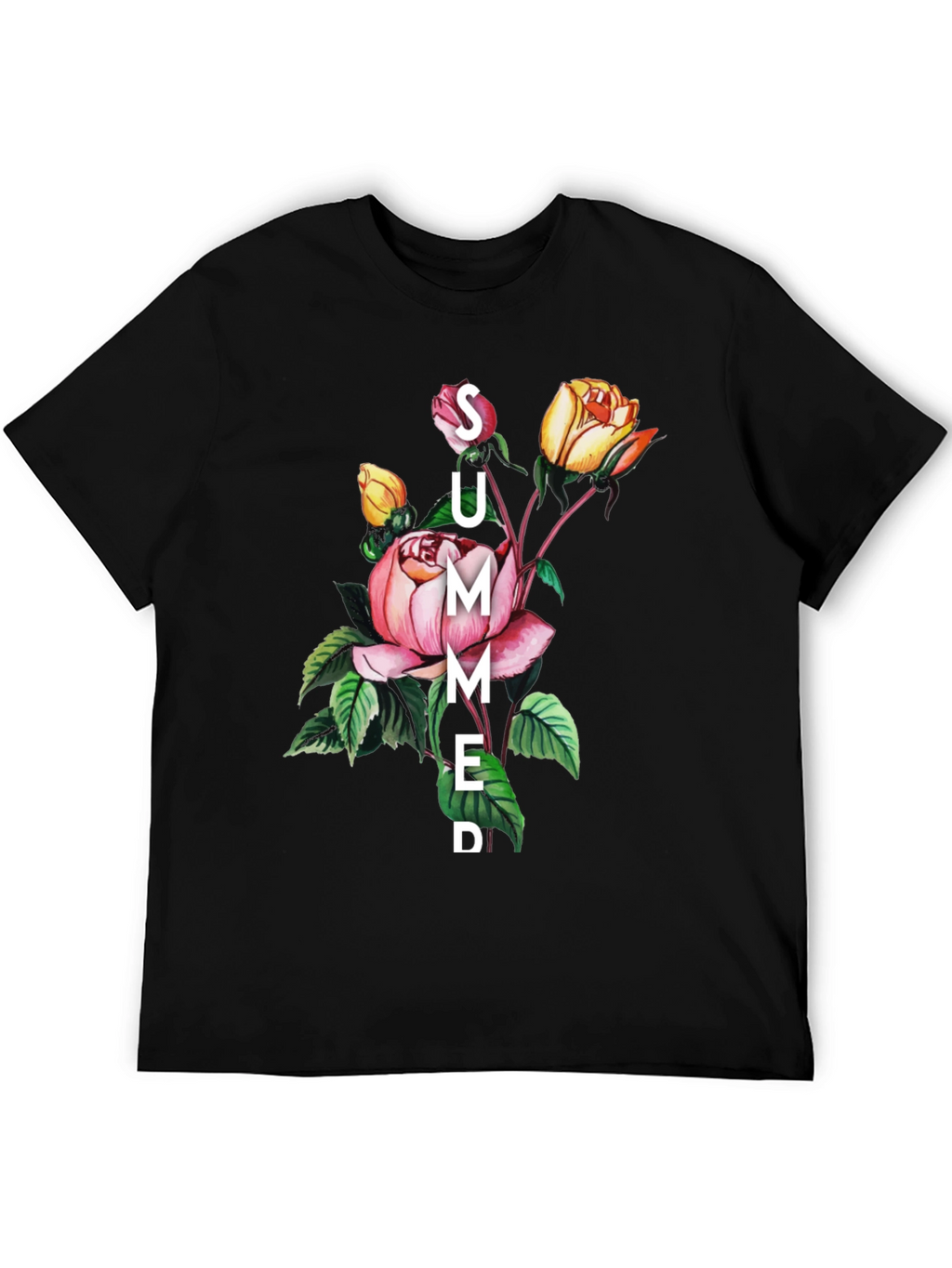 Summer Floral Graphic Black T-Shirt