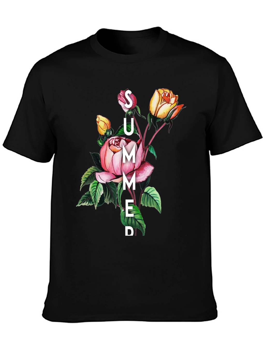 Summer Floral Graphic Black T-Shirt