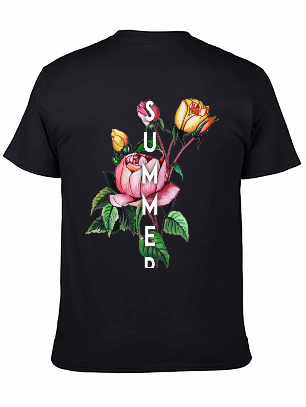 Summer Floral Graphic Black T-Shirt