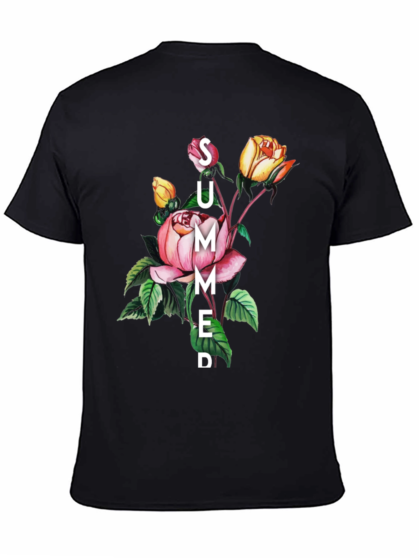 Summer Floral Graphic Black T-Shirt