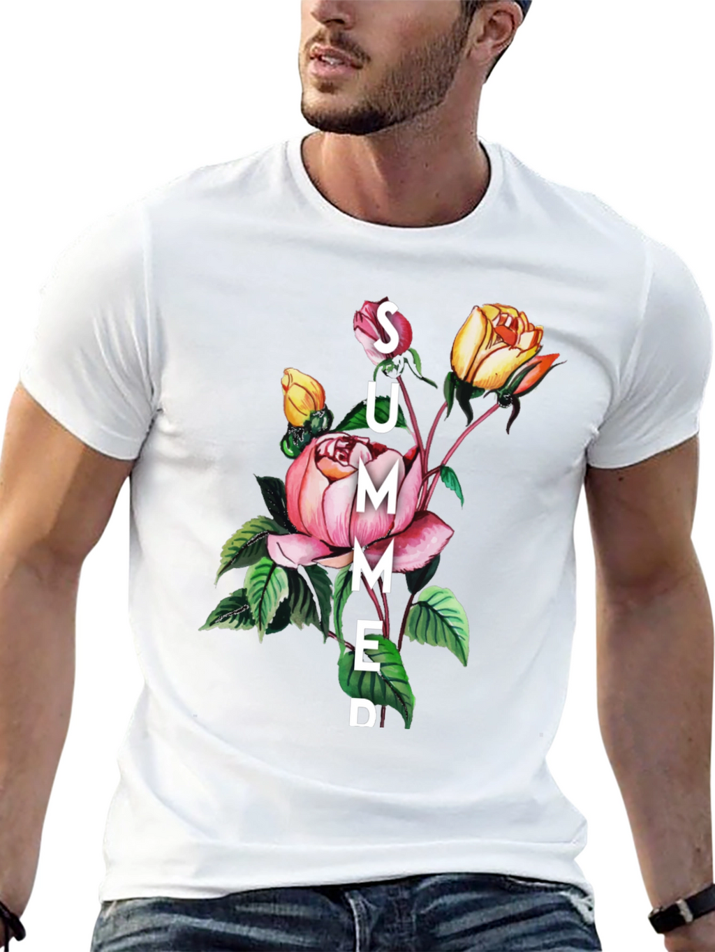 Summer Floral Graphic Black T-Shirt