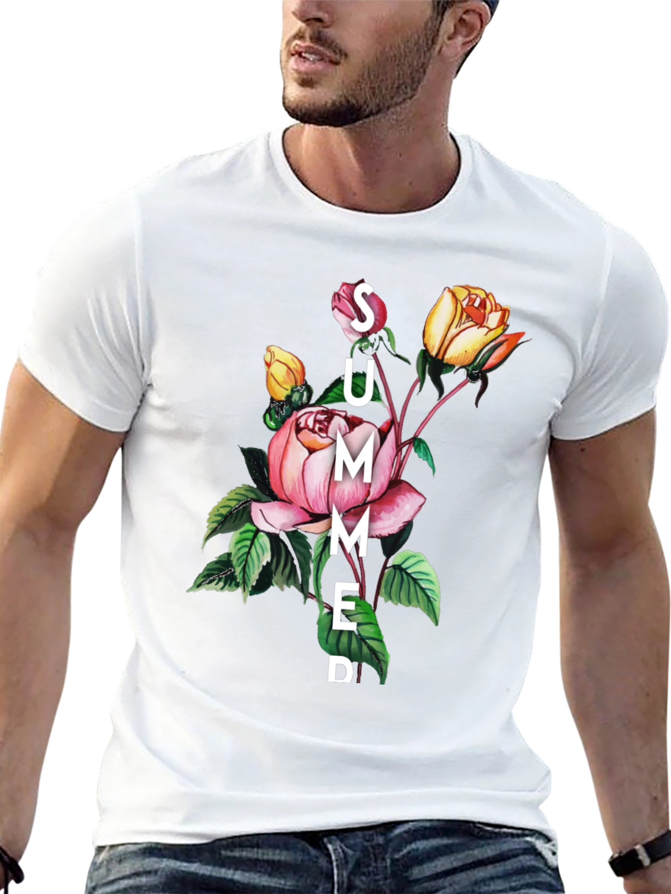 Summer Floral Graphic Black T-Shirt