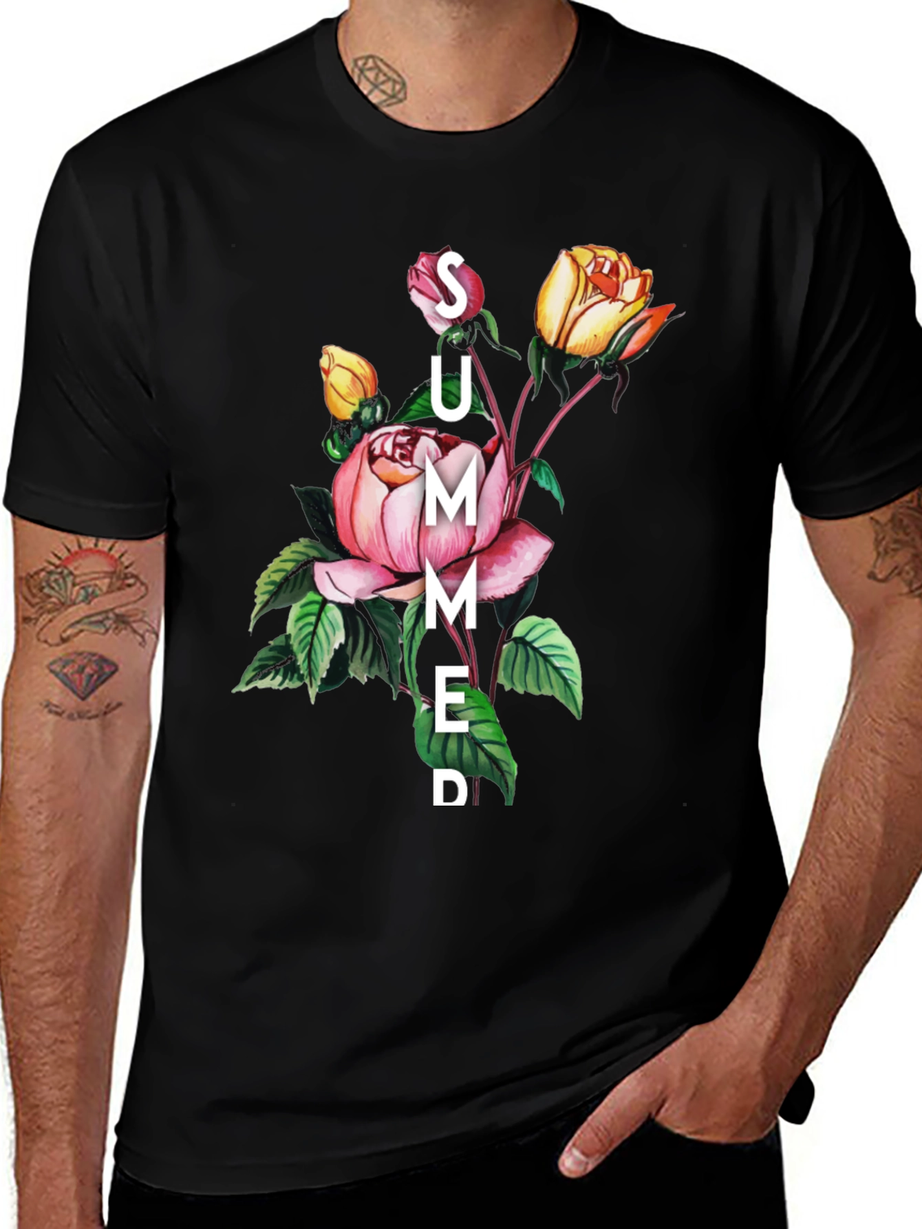 Summer Floral Graphic Black T-Shirt