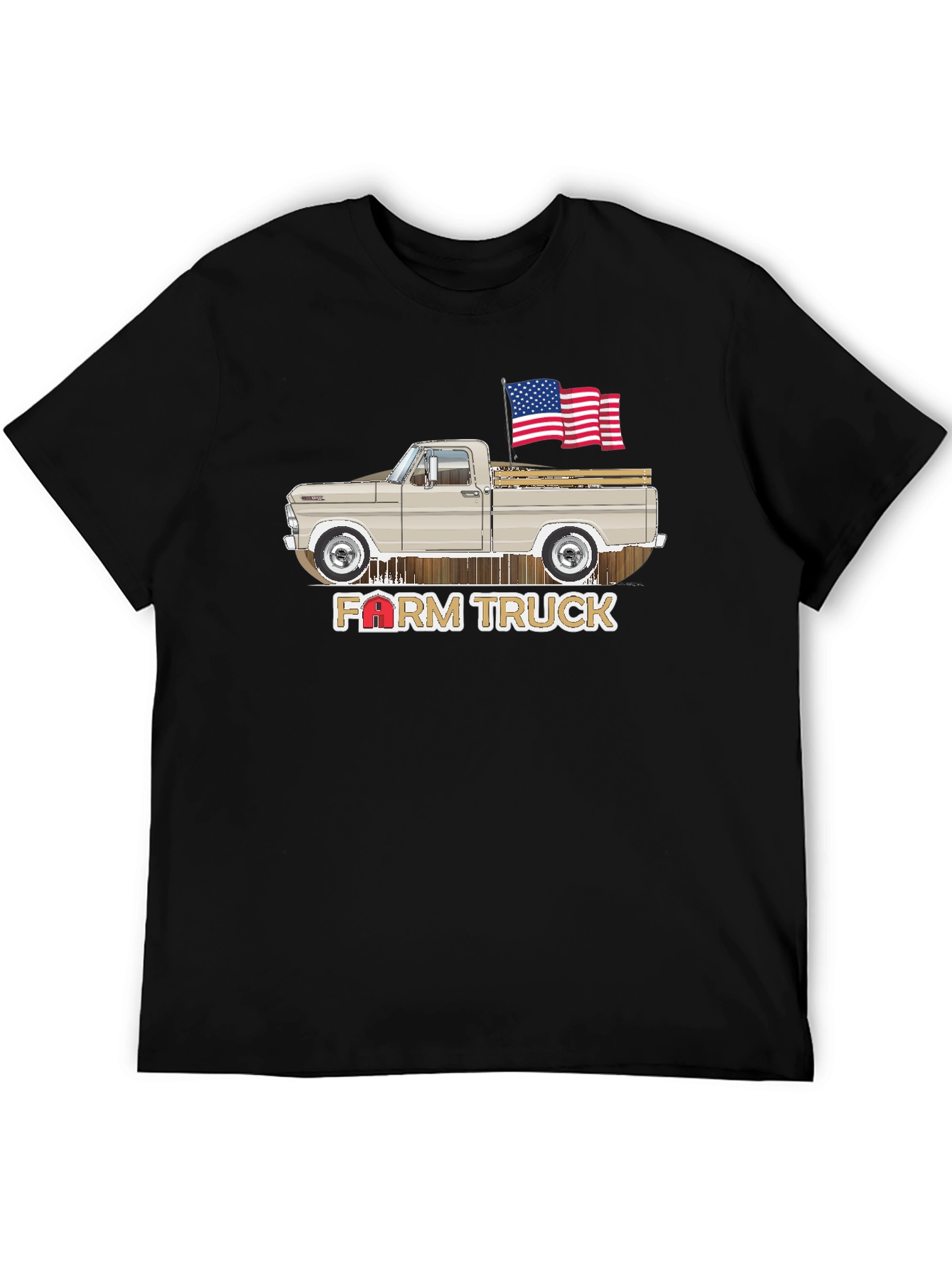 Farm Truck T-Shirt - American Flag - Vintage Pickup Design