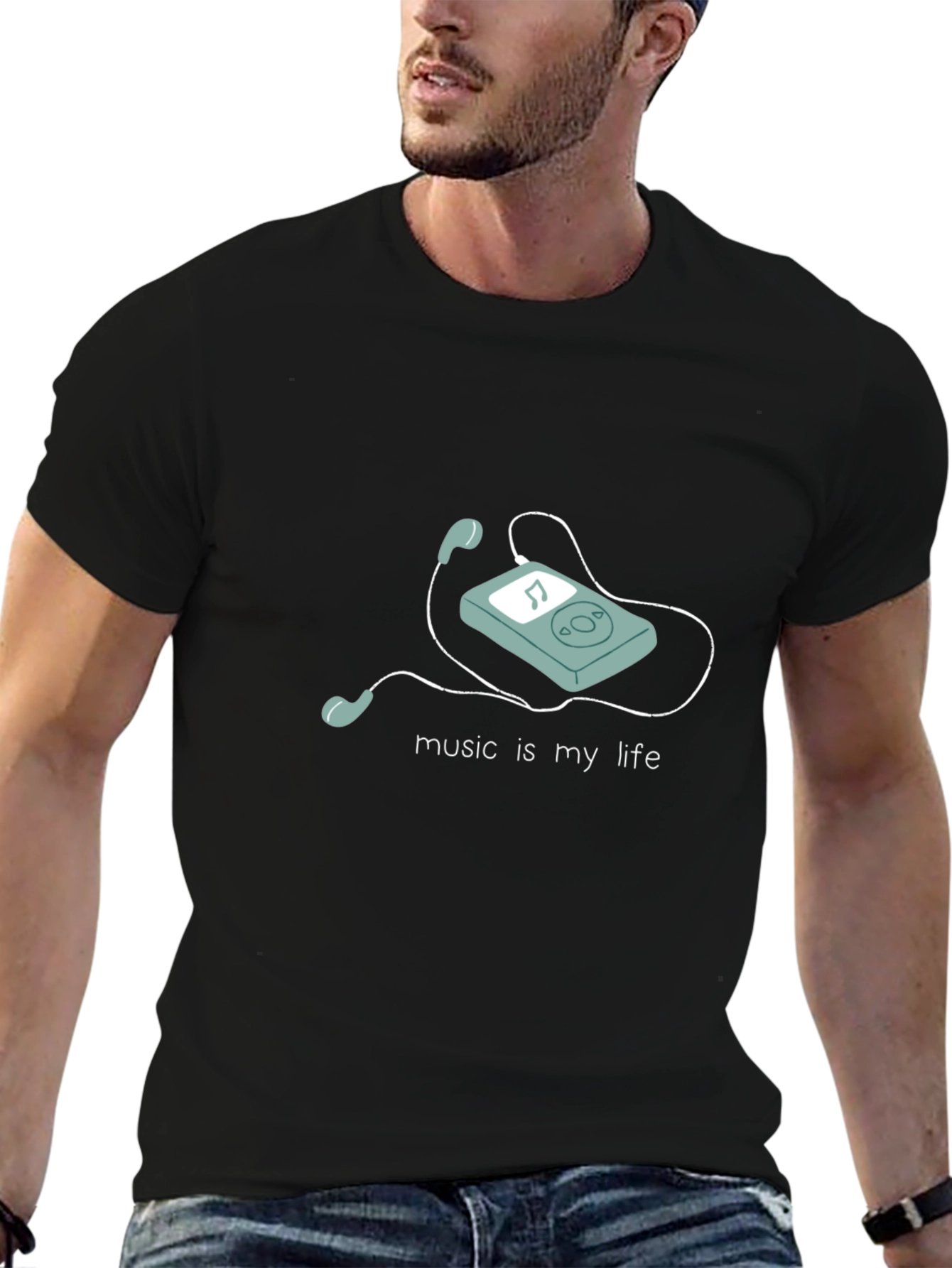 Music is My Life Black Graphic T-Shirt