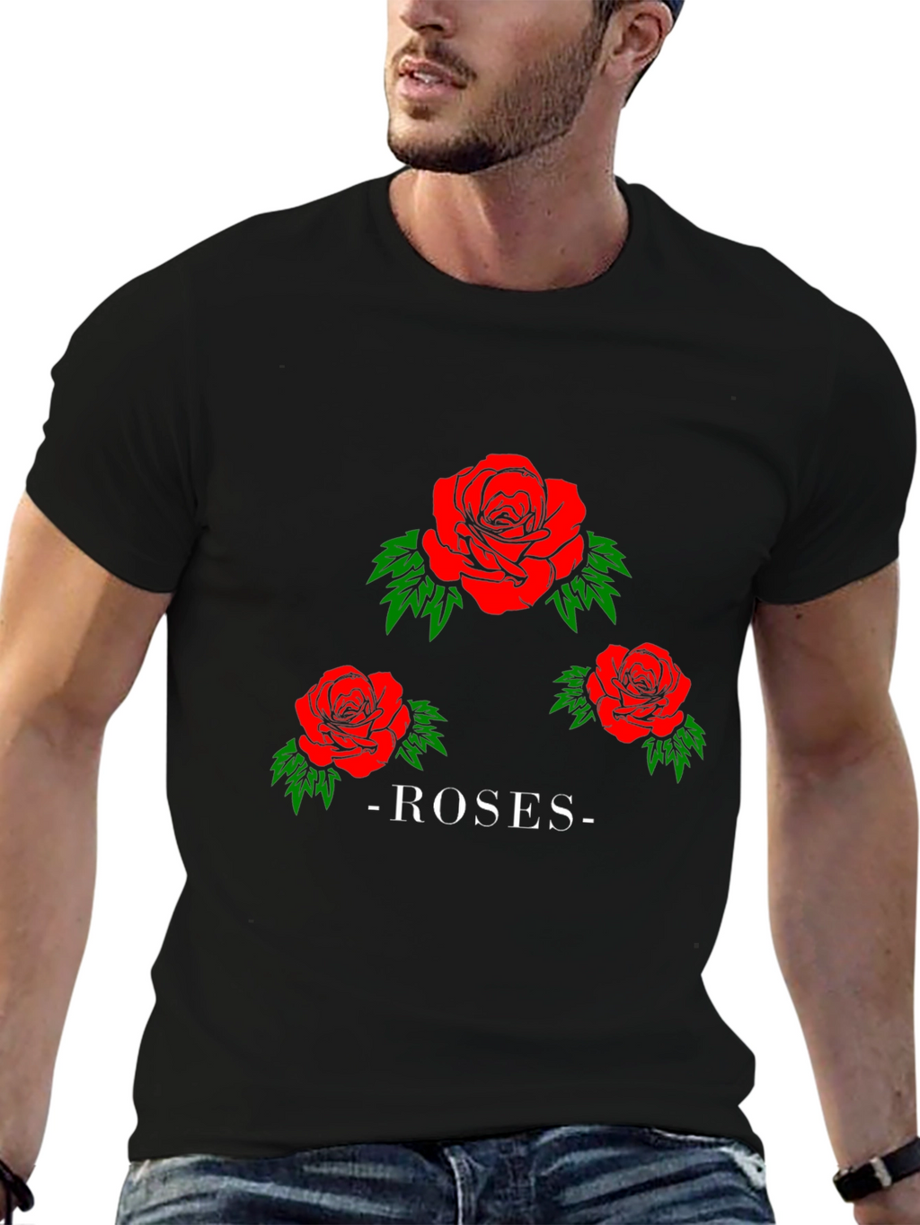 Roses Graphic Print Black T-Shirt