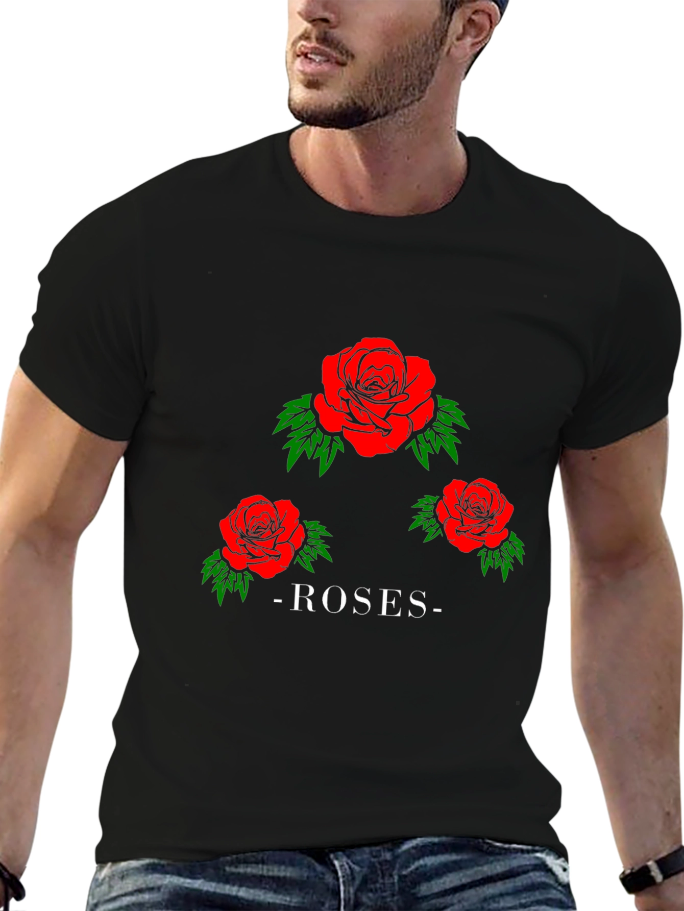 Roses Graphic Print Black T-Shirt