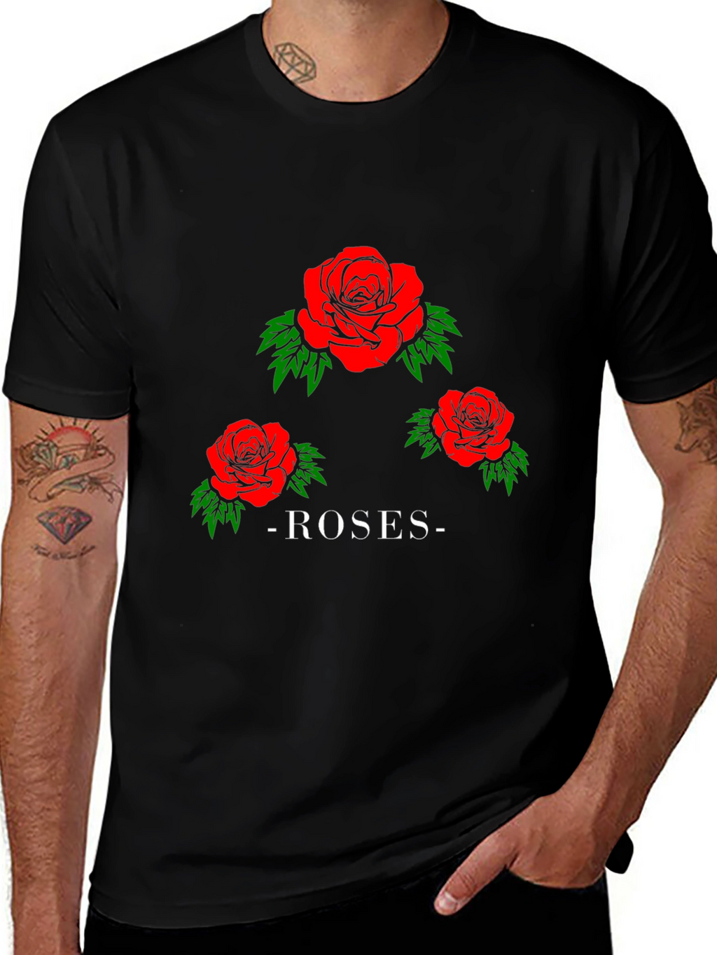 Roses Graphic Print Black T-Shirt