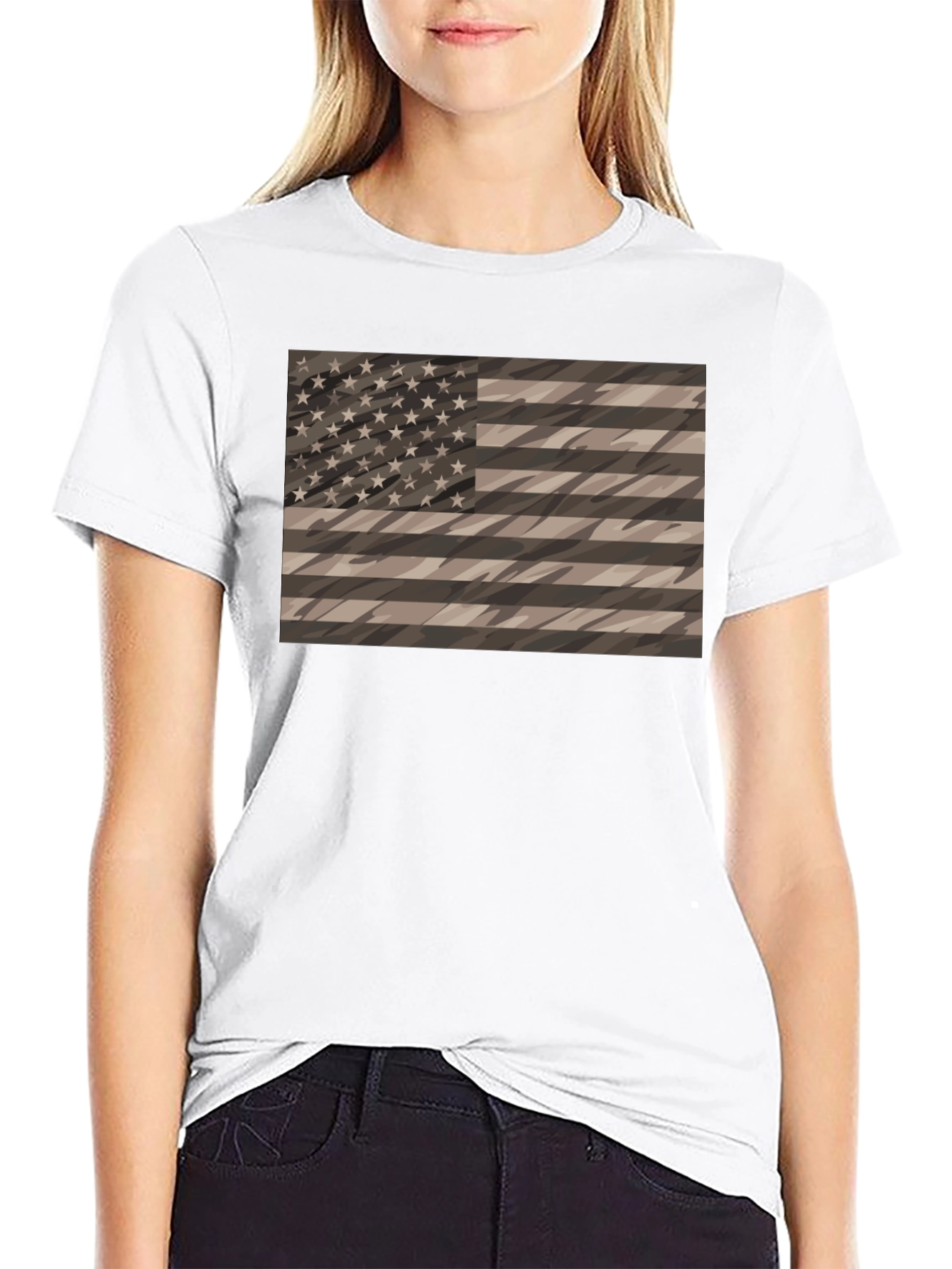 Camouflage American Flag Graphic Tee - Mens Black Shirt