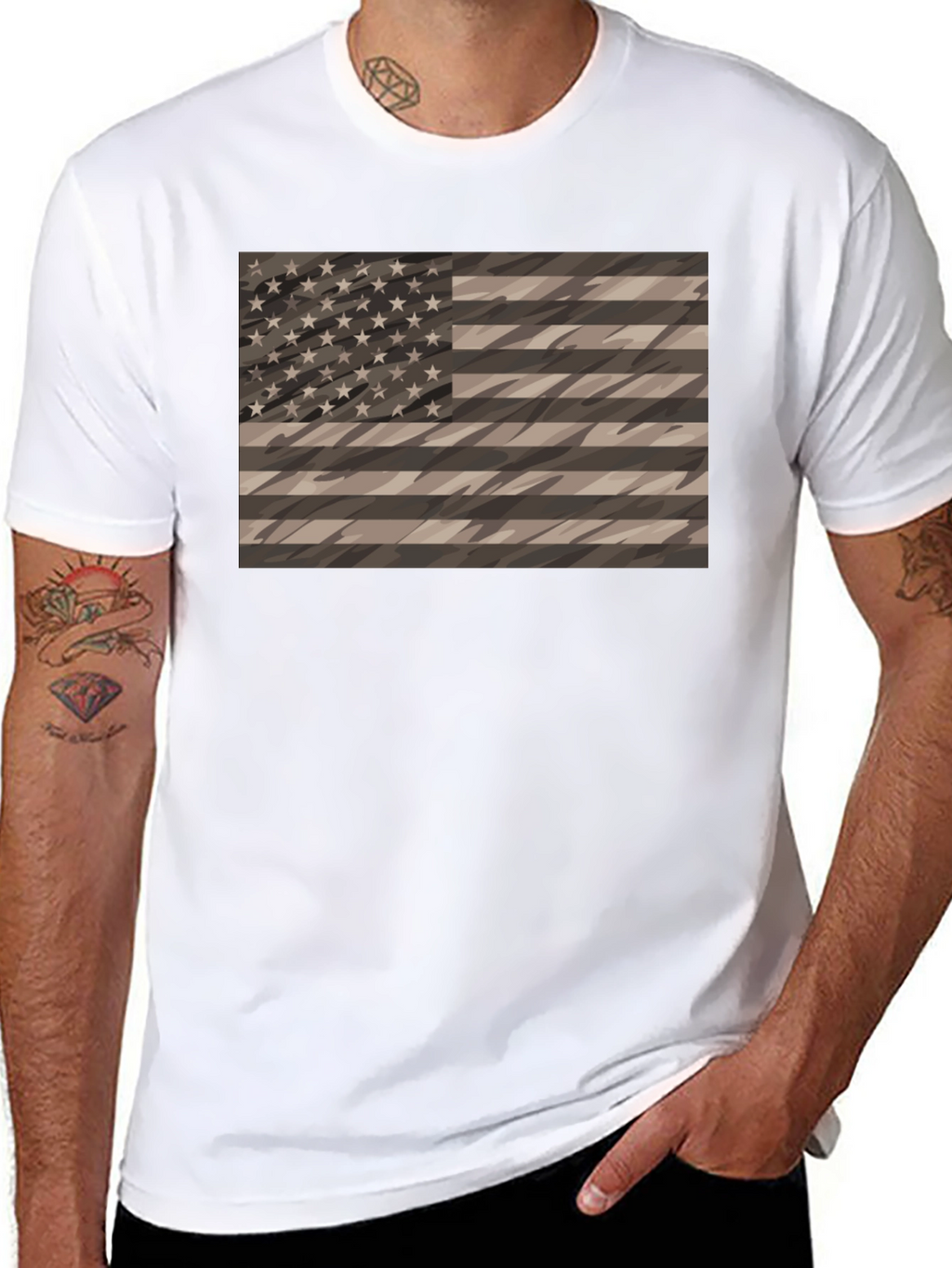 Camouflage American Flag Graphic Tee - Mens Black Shirt