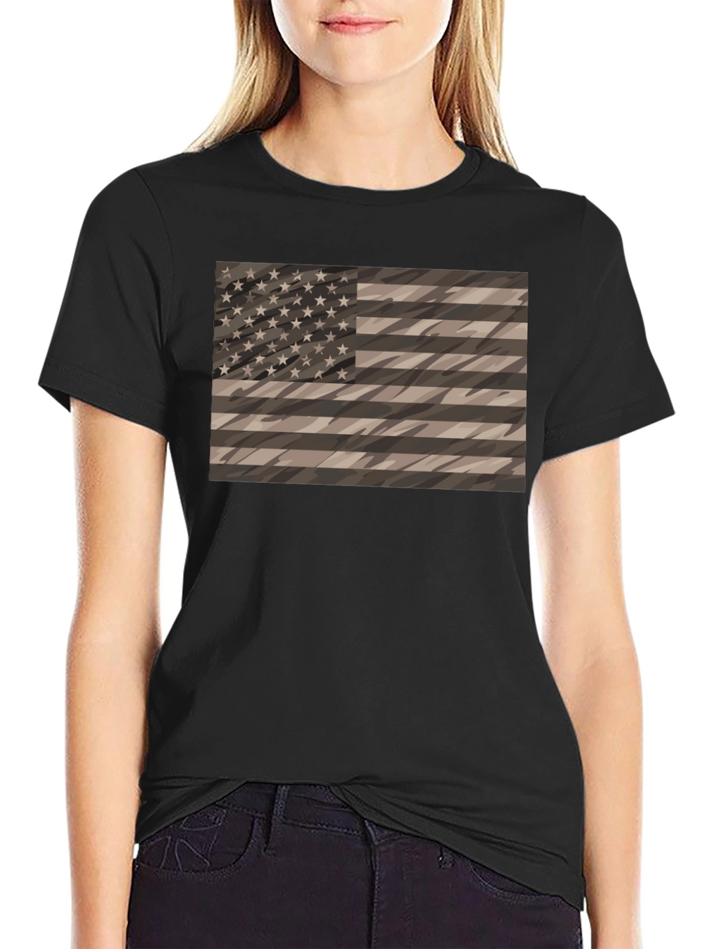 Camouflage American Flag Graphic Tee - Mens Black Shirt
