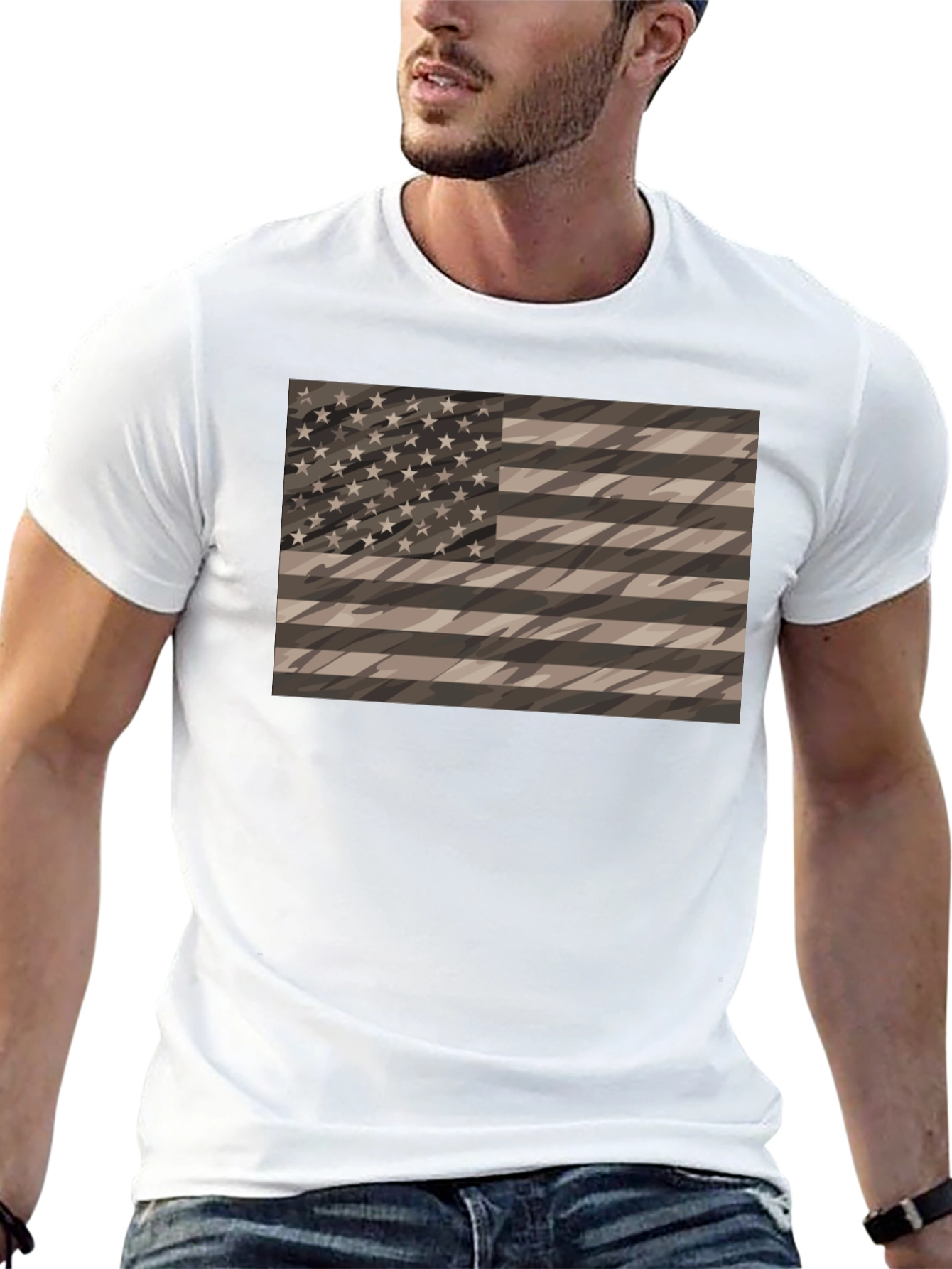 Camouflage American Flag Graphic Tee - Mens Black Shirt
